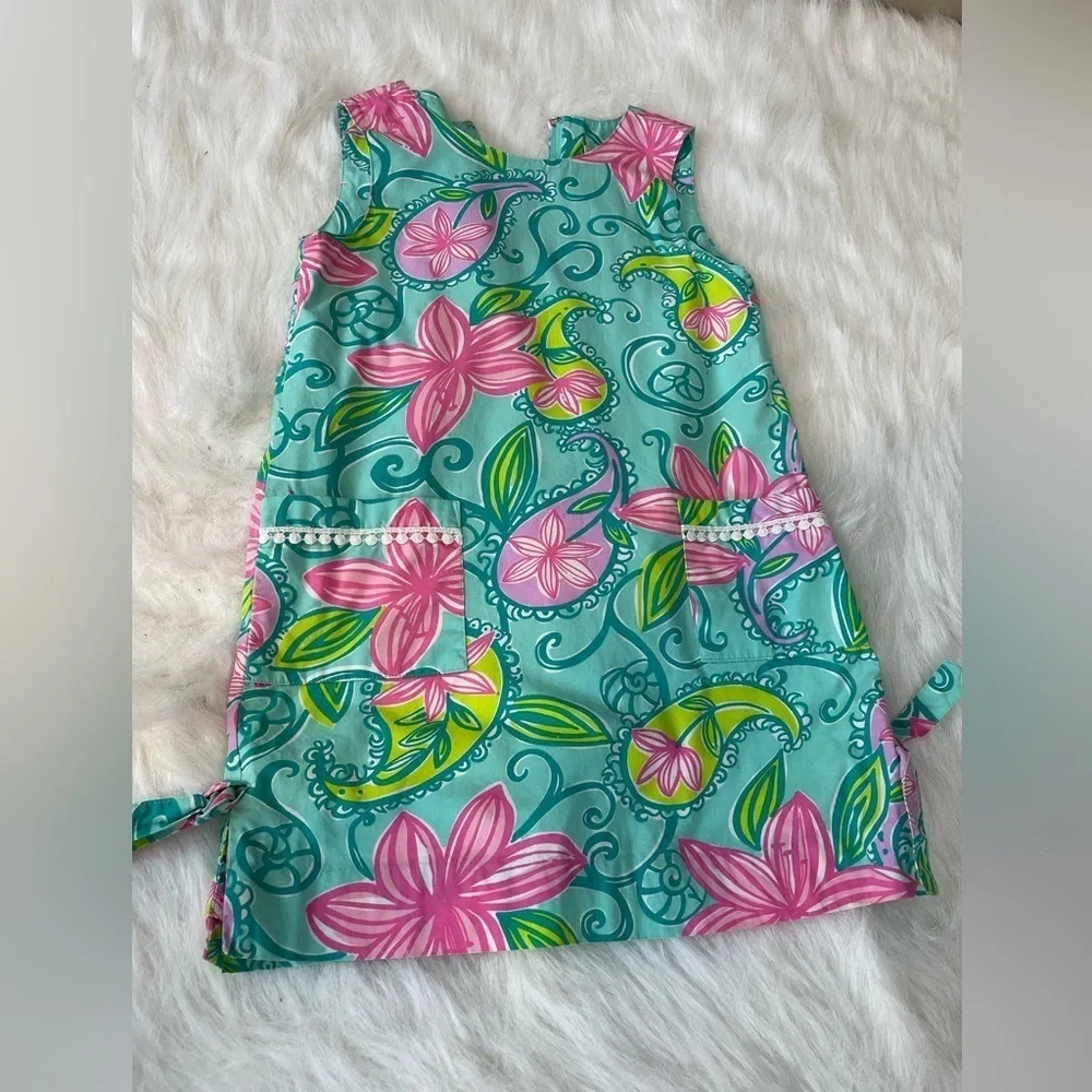 Lilly Pulitzer Aqua Green and Pink Floral Dress Pockets 6